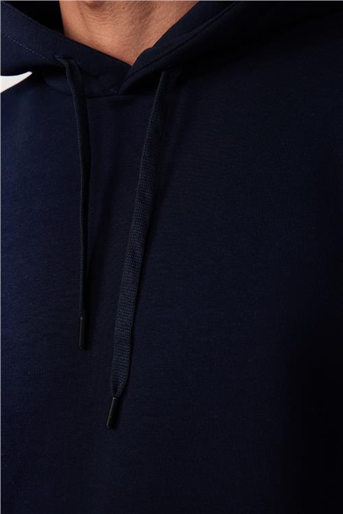 Unisex Oversize Geniş Kesim Pamuklu Yumuşak Dokulu İçi Polarlı Basic Lacivert Kapüşonlu Sweatshirt