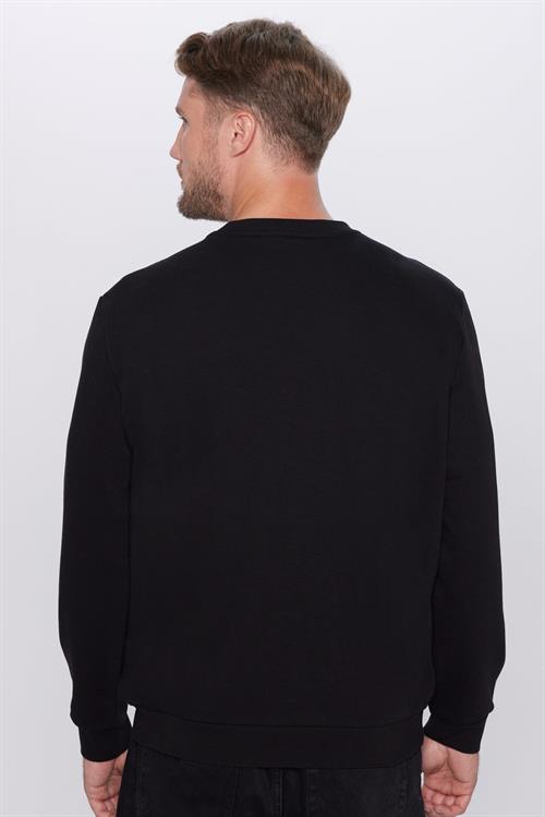 Unisex Oversize Geniş Kesim Pamuklu Basic Siyah Bisiklet Yaka Sweatshirt