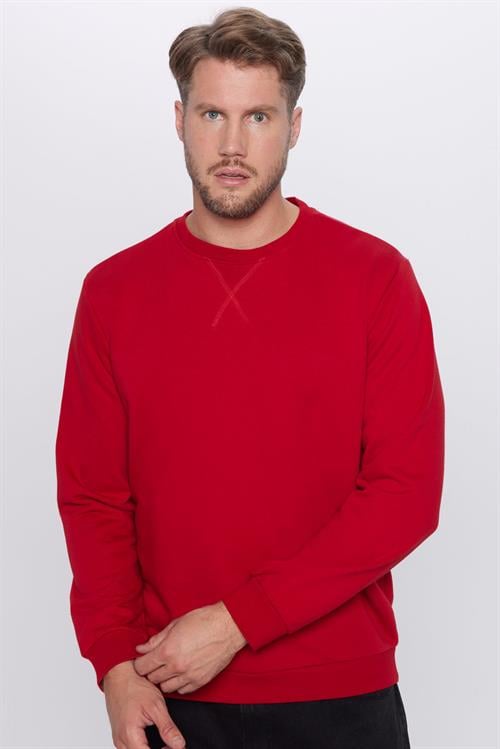 Unisex Oversize Geniş Kesim Pamuklu Basic Kırmızı Bisiklet Yaka Sweatshirt - Tudors 1 Alana 1 Bedava