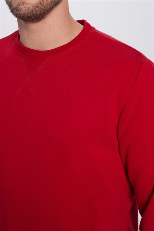 Unisex Oversize Geniş Kesim Pamuklu Basic Kırmızı Bisiklet Yaka Sweatshirt