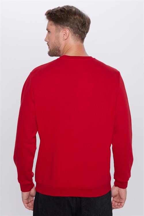 Unisex Oversize Geniş Kesim Pamuklu Basic Kırmızı Bisiklet Yaka Sweatshirt