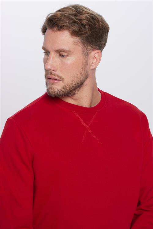 Unisex Oversize Geniş Kesim Pamuklu Basic Kırmızı Bisiklet Yaka Sweatshirt