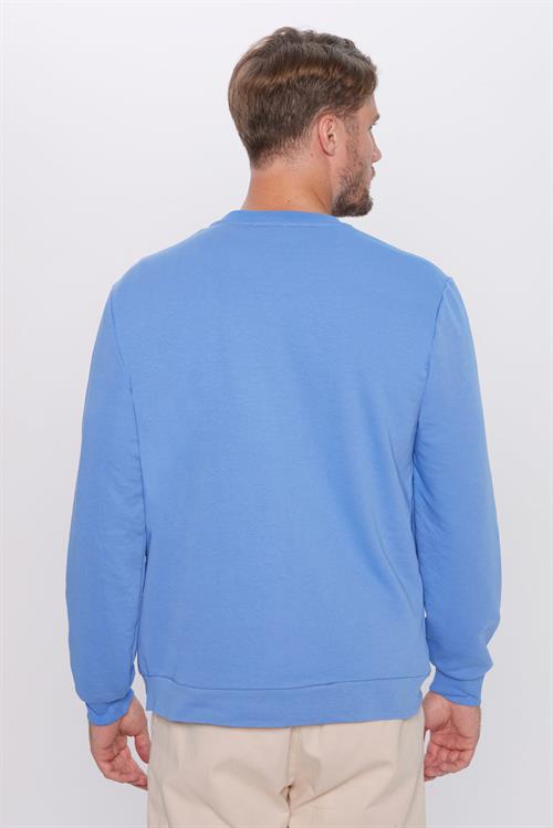 Unisex Oversize Geniş Kesim Pamuklu Basic İndigo Renk Bisiklet Yaka Sweatshirt