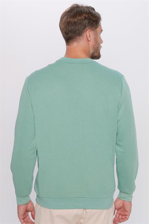 Unisex Oversize Geniş Kesim Pamuklu Basic Yeşil Bisiklet Yaka Sweatshirt