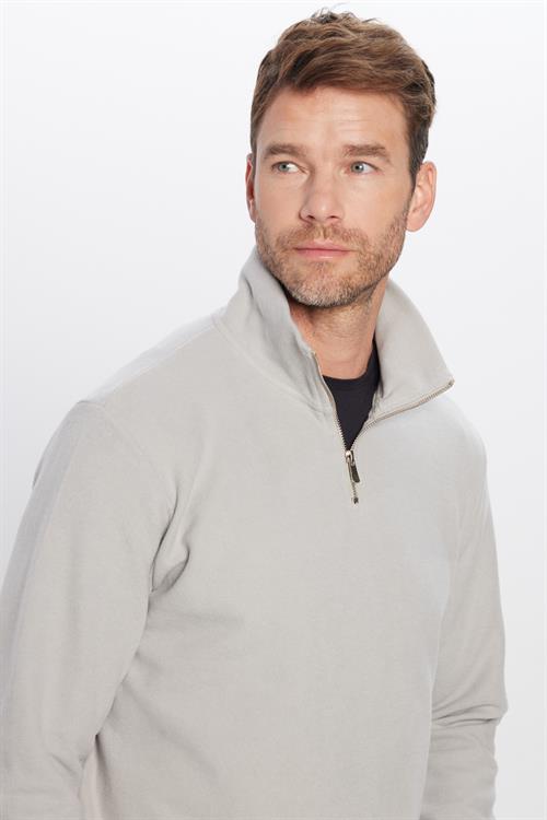 Unisex Relax Fit Rahat Kesim Fitilli Pamuklu Yarım Fermuarlı Gri Dik Yaka Sweatshirt