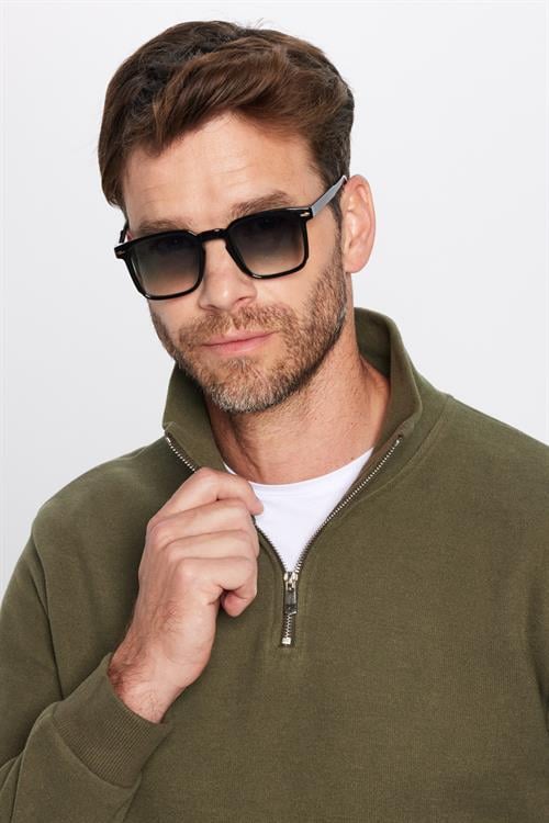 Unisex Relax Fit Rahat Kesim Fitilli Pamuklu Yarım Fermuarlı Haki Dik Yaka Sweatshirt