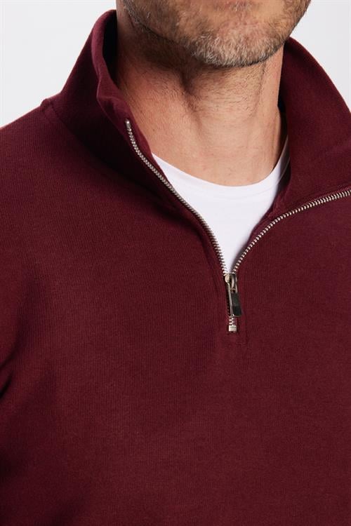 Unisex Relax Fit Rahat Kesim Fitilli Pamuklu Yarım Fermuarlı Bordo Dik Yaka Sweatshirt