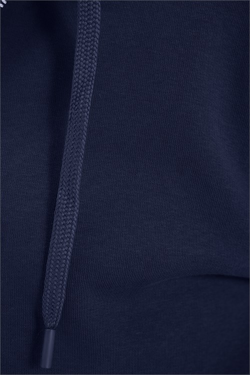 Unisex Relax Fit Rahat Kesim Pamuklu İçi Polarlı Çift Cepli Fermuarlı Lacivert Kapüşonlu Sweatshirt