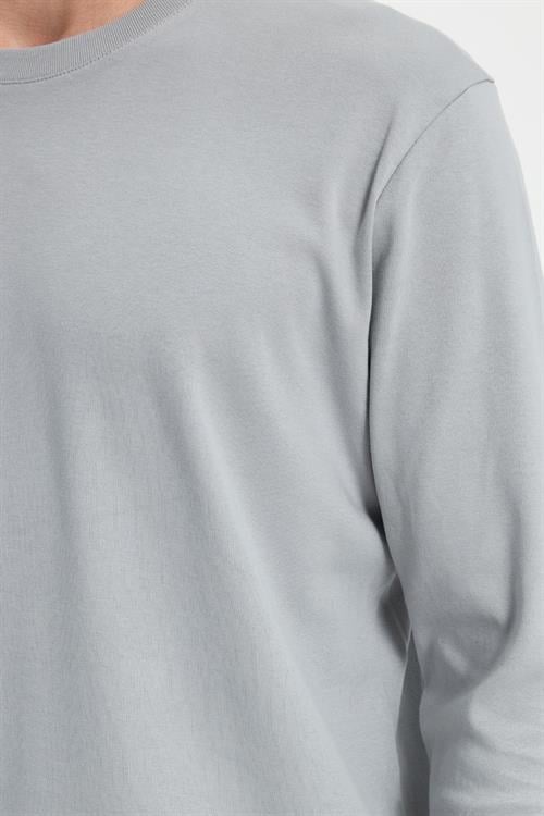 Unisex Relax Fit Rahat Kesim %100 Pamuk Uzun Kollu Bisiklet Yaka Gri Basic Tişört