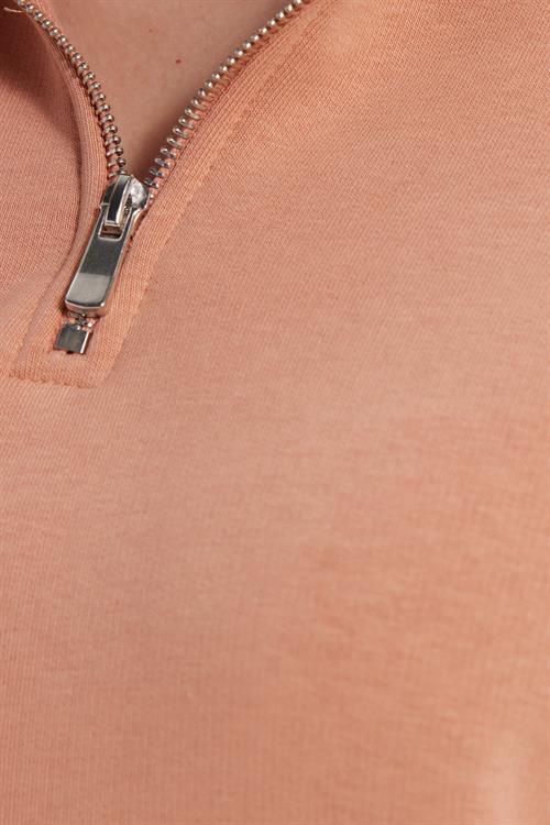 Kadın Relax Fit Rahat Kesim Pamuklu İçi Polarlı Yarım Fermuarlı Yavruağzı Dik Yaka Sweatshirt