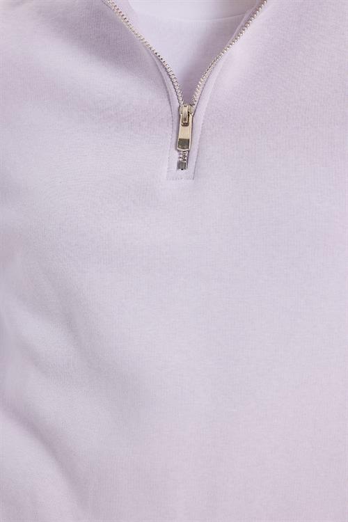 Kadın Relax Fit Rahat Kesim Pamuklu İçi Polarlı Yarım Fermuarlı Lila Dik Yaka Sweatshirt