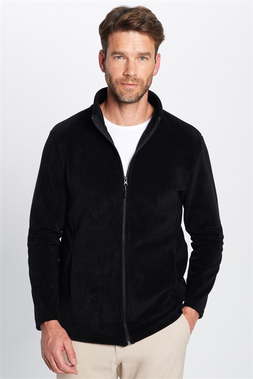 Unisex Siyah Tüylenmeye Karşı Dirençli Standart Fit Tam Fermuarlı Soğuğa Karşı Dayanıklı Polar Hırka
