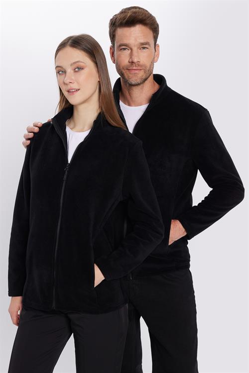 Unisex Siyah Anti-pilling Tüylenme Yapmayan Standart Fit Tam Fermuarlı Soğuk Geçirmez Polar Hırka