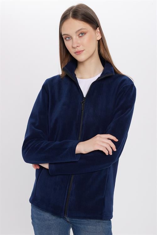 Unisex Lacivert Anti-pilling Tüylenme Yapmayan Standart Fit Tam Fermuarlı Soğuk Geçirmez Polar Hırka
