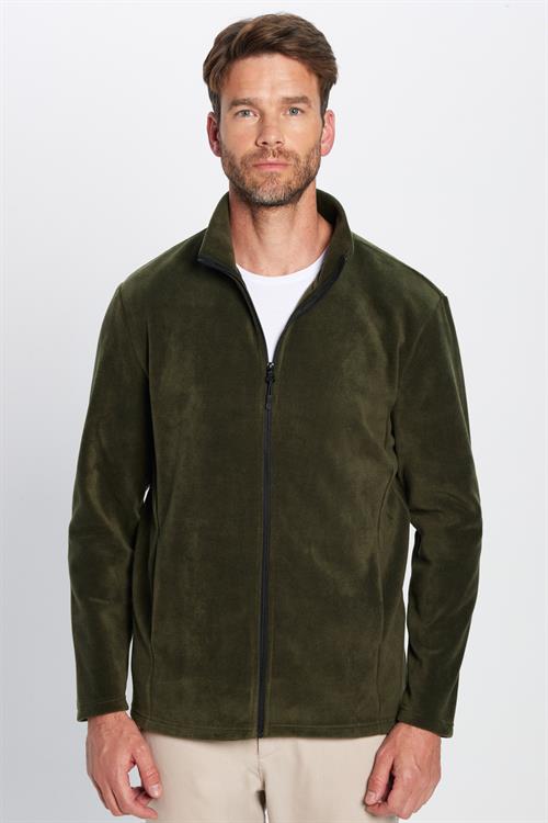 Unisex Haki Anti-pilling Tüylenme Yapmayan Standart Fit Tam Fermuarlı Soğuk Geçirmez Polar Hırka