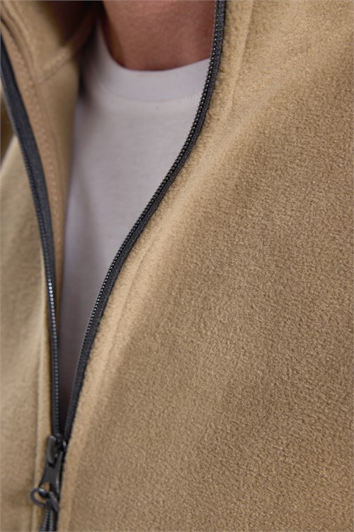 Unisex Haki Tüylenmeye Karşı Dirençli Standart Fit Tam Fermuarlı Soğuğa Karşı Dayanıklı Polar Hırka