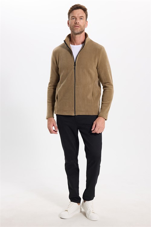 Unisex Haki Tüylenmeye Karşı Dirençli Standart Fit Tam Fermuarlı Soğuğa Karşı Dayanıklı Polar Hırka