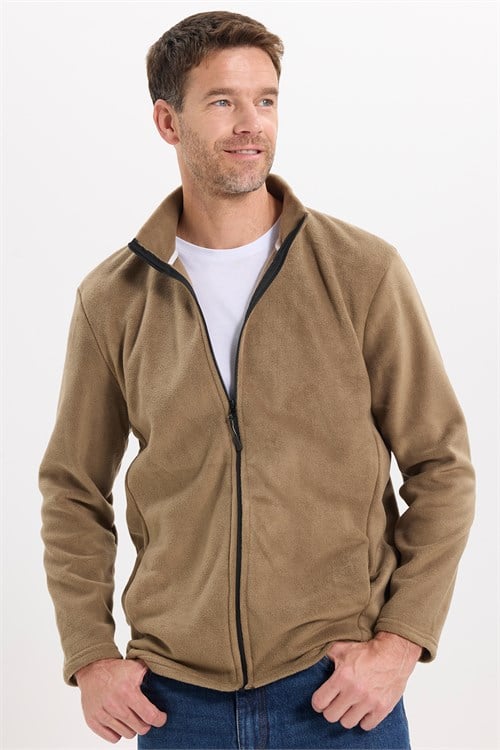 Unisex Haki Tüylenmeye Karşı Dirençli Standart Fit Tam Fermuarlı Soğuğa Karşı Dayanıklı Polar Hırka