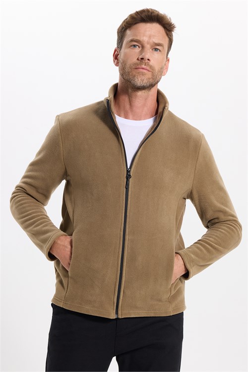 Unisex Haki Tüylenmeye Karşı Dirençli Standart Fit Tam Fermuarlı Soğuğa Karşı Dayanıklı Polar Hırka
