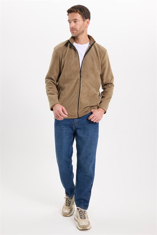 Unisex Haki Tüylenmeye Karşı Dirençli Standart Fit Tam Fermuarlı Soğuğa Karşı Dayanıklı Polar Hırka