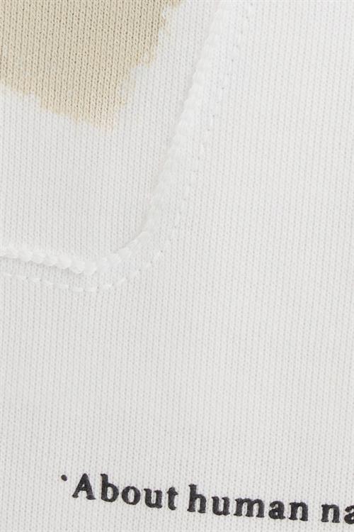 Unisex Relax Fit Rahat Kesim Pamuklu Yumuşak Dokulu Bisklet Yaka İç Polarlı Baskılı Ekru Sweatshirt