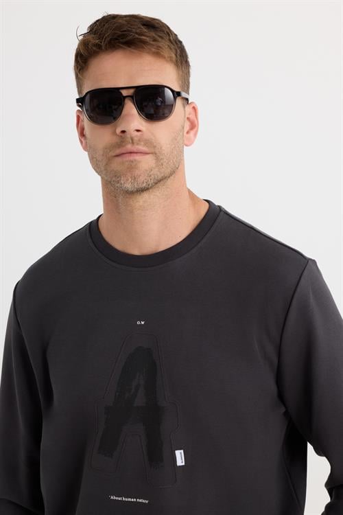 Unisex Relax Fit Pamuklu Yumuşak Dokulu Bisiklet Yaka İçİ Polarlı Baskılı Antrasit Sweatshirt​​​​​​​