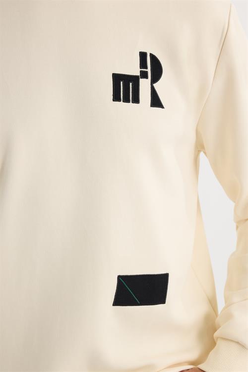 Erkek Relax Fit Rahat Kesim Pamuklu Lastikli Kol Bisiklet Yaka Baskılı Ekru Sweatshirt