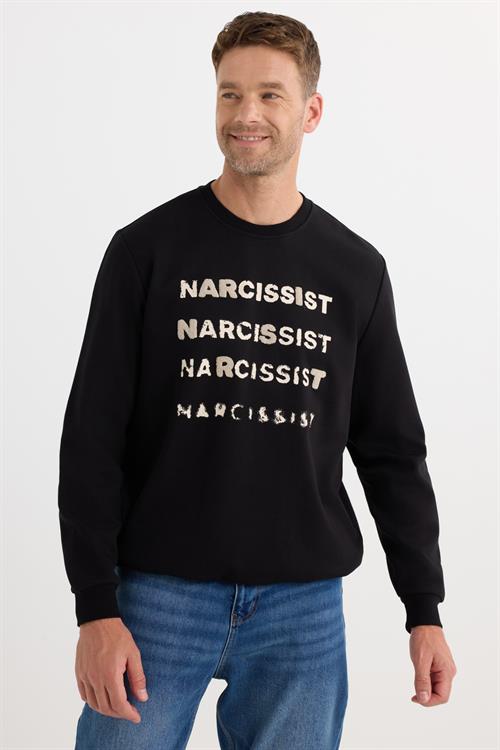 Unisex Oversize Geniş Kesim Pamuklu Yumuşak Dokulu Bisklet Yaka İçi Polarlı Baskılı Siyah Sweatshirt