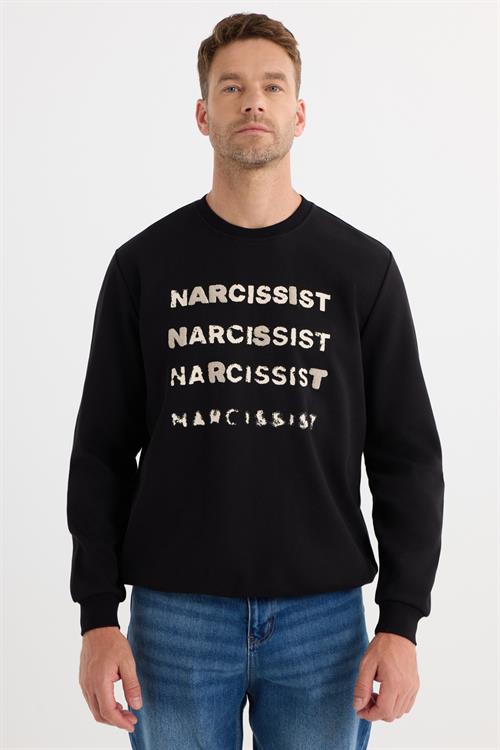 Unisex Oversize Geniş Kesim Pamuklu Yumuşak Dokulu Bisklet Yaka İçi Polarlı Baskılı Siyah Sweatshirt