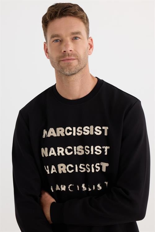 Unisex Oversize Geniş Kesim Pamuklu Yumuşak Dokulu Bisklet Yaka İçi Polarlı Baskılı Siyah Sweatshirt