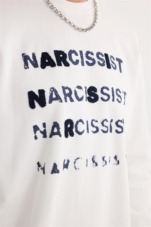 Unisex Oversize Geniş Kesim Pamuklu Yumuşak Dokulu Bisiklet Yaka İçi Polarlı Baskılı Ekru Sweatshirt