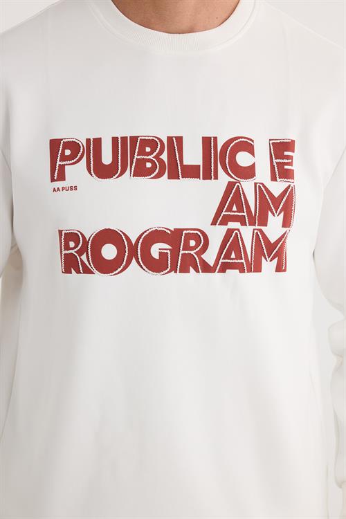 Unisex Oversize Geniş Kesim Pamuklu Yumuşak Dokulu İçi Polarlı Baskılı Beyaz Sweatshirt