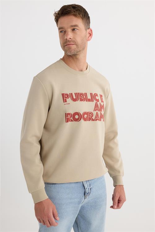 Unisex Oversize Geniş Kesim Pamuklu Yumuşak Dokulu İçi Polarlı Baskılı Bej Sweatshirt