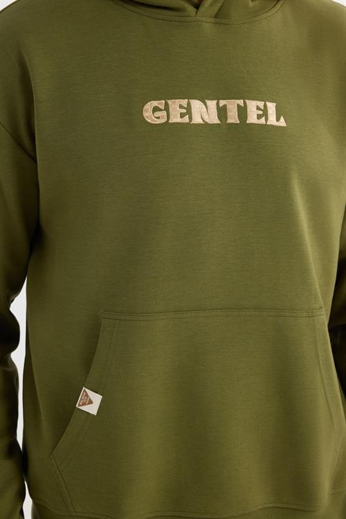 Erkek Oversize Geniş Kesim Pamuklu Baskılı Yeşil Kapüşonlu Sweatshirt