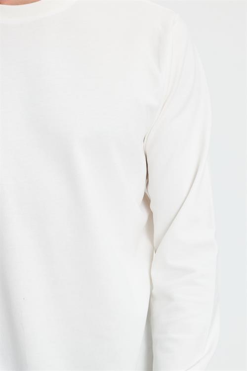 Erkek Relax Fit Rahat Kesim %100 Pamuk 2 İplik Bisiklet Yaka Beyaz Sweatshirt