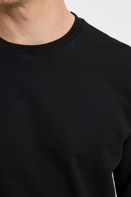 Erkek Relax Fit Rahat Kesim %100 Pamuk 2 İplik Bisiklet Yaka Siyah Sweatshirt