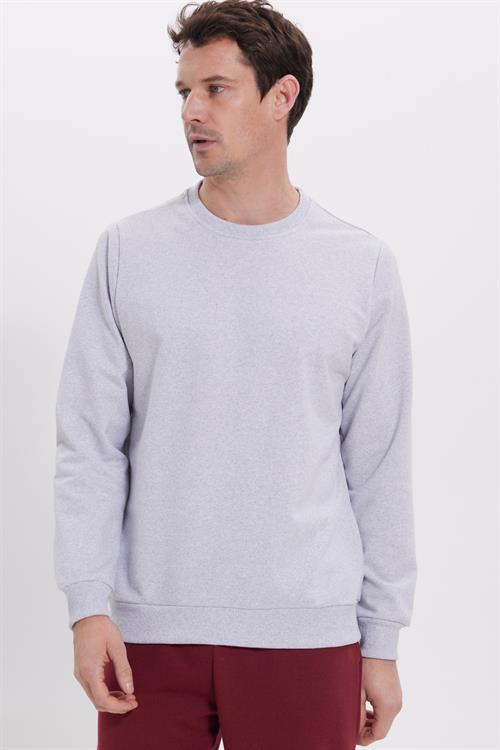 Erkek Relax Fit Rahat Kesim %100 Pamuk 2 İplik Bisiklet Yaka Gri Sweatshirt 