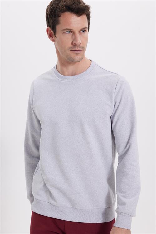 Erkek Relax Fit Rahat Kesim %100 Pamuk 2 İplik Bisiklet Yaka Gri Sweatshirt 