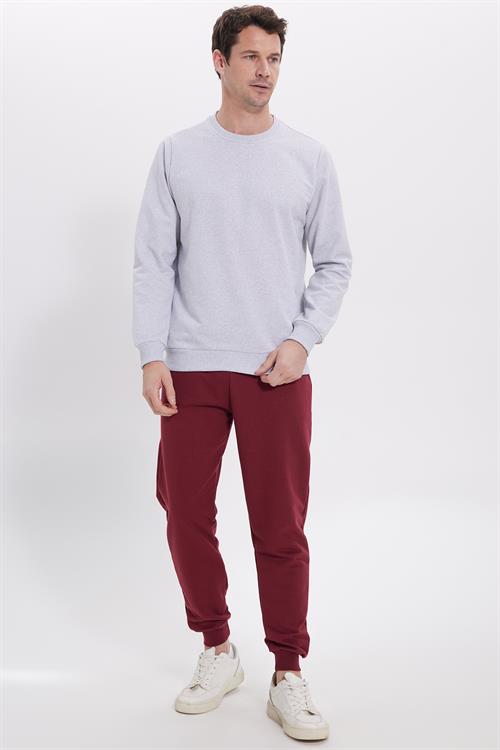 Erkek Relax Fit Rahat Kesim %100 Pamuk 2 İplik Bisiklet Yaka Gri Sweatshirt 