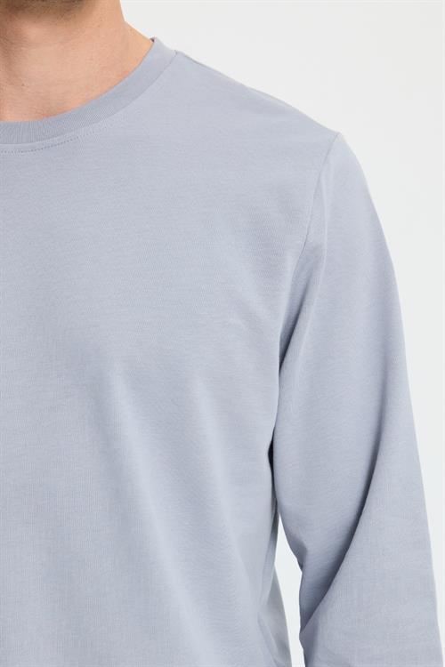 Erkek Relax Fit Rahat Kesim %100 Pamuk 2 İplik Bisiklet Yaka Açık Gri Sweatshirt
