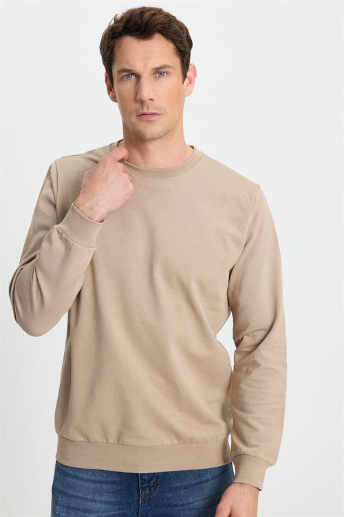 Erkek Relax Fit Rahat Kesim %100 Pamuk 2 İplik Bisiklet Yaka Taş Sweatshirt 