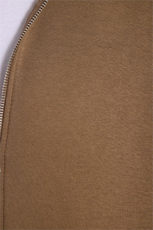 Unisex Relax Fit Rahat Kesim Pamuklu 3 İplik İçi Polarlı Fermuarlı Kahverengi Cepli Sweatshirt Hırka