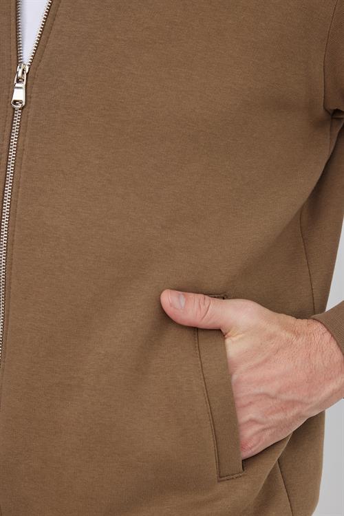 Unisex Relax Fit Rahat Kesim Pamuklu 3 İplik İçi Polarlı Fermuarlı Kahverengi Cepli Sweatshirt Hırka