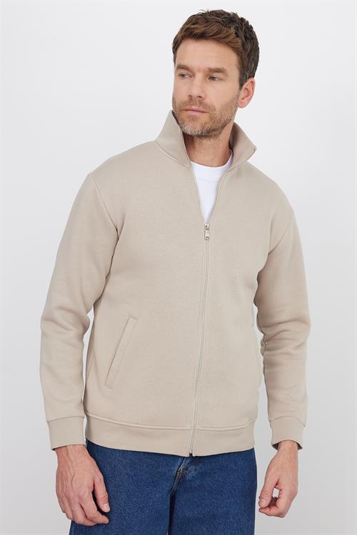 Unisex Relax Fit Rahat Kesim Pamuklu 3 İplik İçi Polarlı Fermuarlı Cepli Taş Sweatshirt Hırka