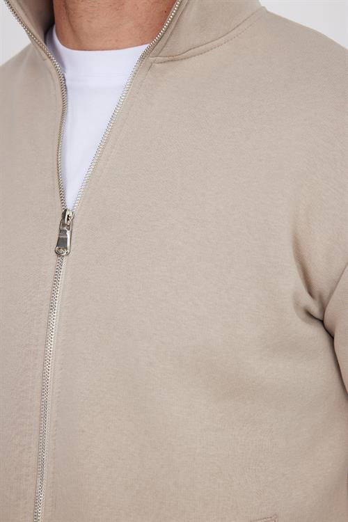 Unisex Relax Fit Rahat Kesim Pamuklu 3 İplik İçi Polarlı Fermuarlı Cepli Taş Sweatshirt Hırka