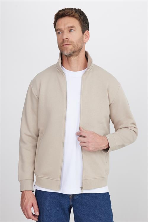 Unisex Relax Fit Rahat Kesim Pamuklu 3 İplik İçi Polarlı Fermuarlı Cepli Taş Sweatshirt Hırka
