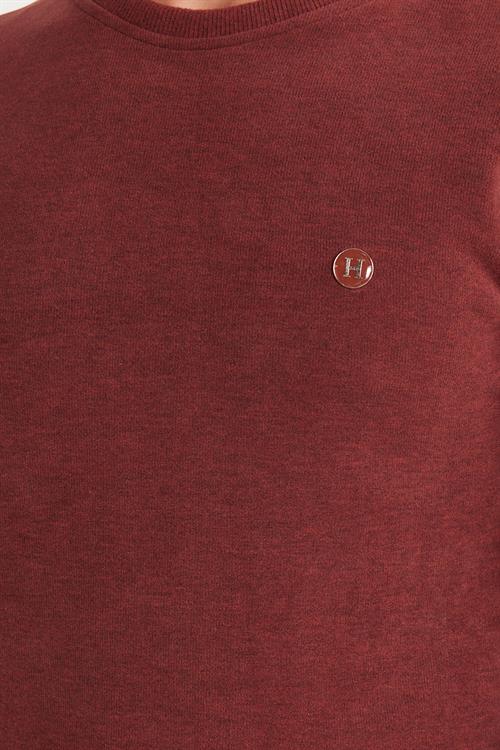 Erkek Slim Fit Dar Kesim Pamuklu Selanik Kumaş Bisiklet Yaka Kiremit Sweatshirt