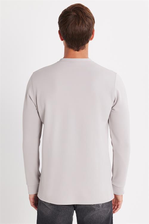 Erkek Standart Fit Pamuklu Bisiklet Yaka Şardonlu Baskılı Açık Gri Sweatshirt 