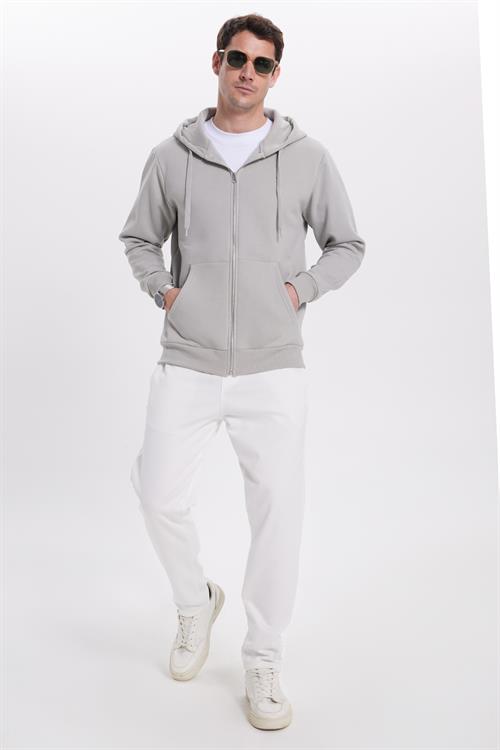 Unisex Relax Fit Rahat Kesim Pamuklu İçi Polarlı Çift Cepli Tam Fermuarlı Taş Kapüşonlu Sweatshirt