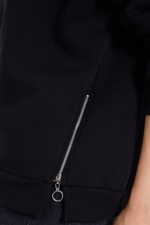 Kadın Oversize Geniş Kesim Pamuklu 3 iplik Bisiklet Yaka Siyah Sweatshirt